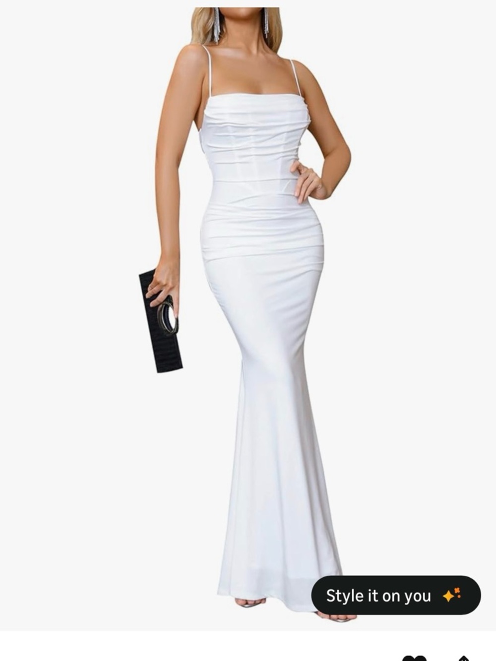 Elegant White Ruched Spaghetti-Strap Maxi Dress